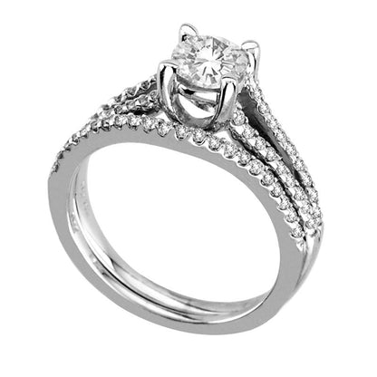 1.0 CT. T.W. Natural Diamond Split Shank Bridal Engagement Ring Set in Solid 14K White Gold