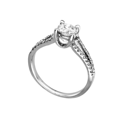 0.88 CT. T.W. Natural Diamond Split Shank Engagement Ring in Solid 14K White Gold