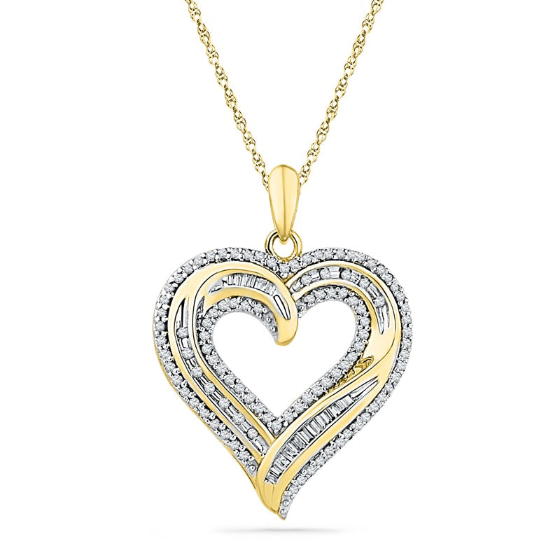 0.5 CT. T.W. Natural Diamond Layered Heart Pendant in Sterling Silver and 14K Gold Plate