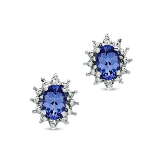 Oval Tanzanite and Diamond Accent Earrings in 10K White Gold