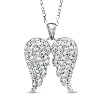 Lab-Created White Sapphire Angel Wings Pendant in Sterling Silver