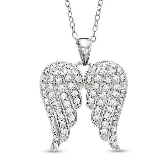 Lab-Created White Sapphire Angel Wings Pendant in Sterling Silver