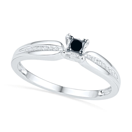 0.17 CT. T.W. Enhanced Black and White Natural Diamond Promise Ring in Solid 10K White Gold