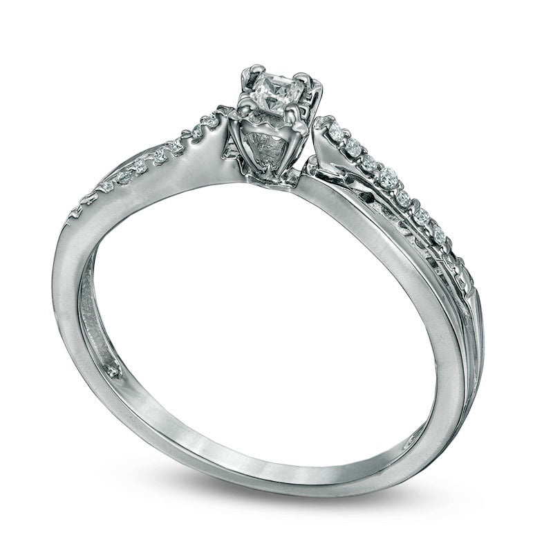 0.10 CT. T.W. Princess-Cut Natural Diamond Split Shank Promise Ring in Solid 10K White Gold