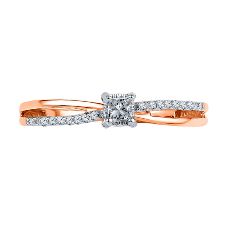 0.10 CT. T.W. Princess-Cut Natural Diamond Split Shank Promise Ring in Solid 10K Rose Gold