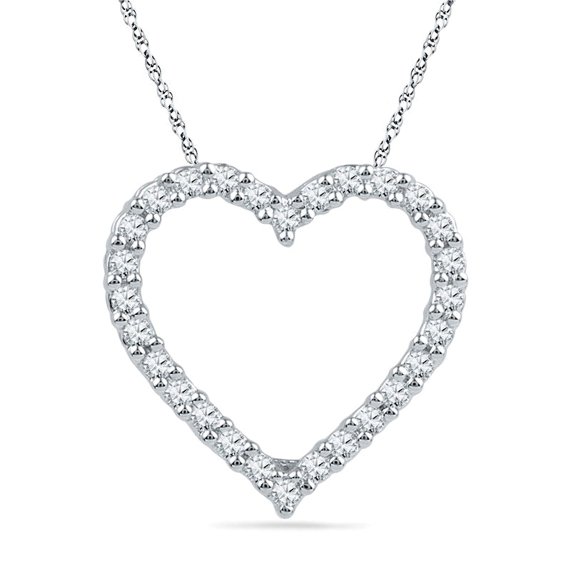 0.25 CT. T.W. Natural Diamond Lined Heart Pendant in 10K White Gold