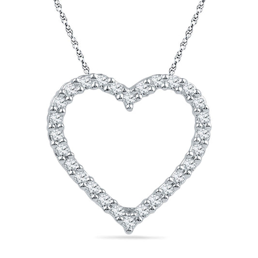 0.25 CT. T.W. Natural Diamond Lined Heart Pendant in 10K White Gold