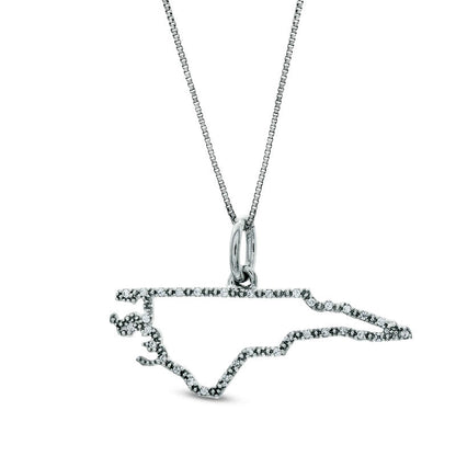 Natural Diamond Accent State of North Carolina Outline Pendant in Sterling Silver