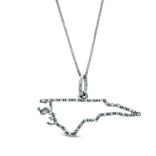 Natural Diamond Accent State of North Carolina Outline Pendant in Sterling Silver
