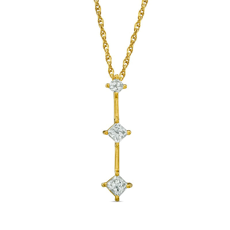 0.25 CT. T.W. Princess-Cut Natural Diamond Linear Three Stone Stick Pendant in 10K Yellow Gold