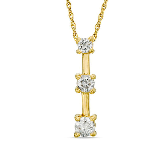 0.25 CT. T.W. Natural Diamond Linear Three Stone Stick Pendant in 10K Yellow Gold