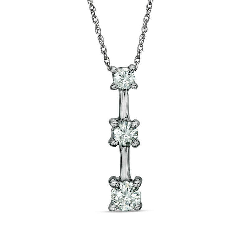 0.25 CT. T.W. Natural Diamond Linear Three Stone Stick Pendant in 10K White Gold