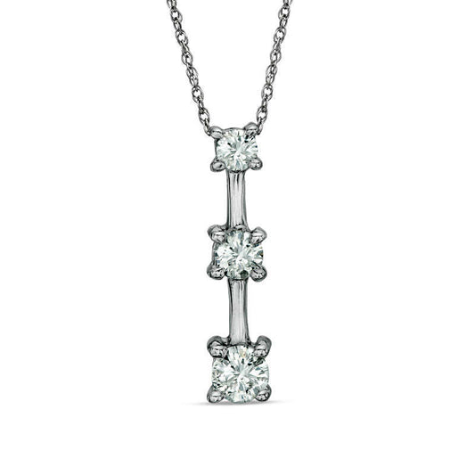 0.25 CT. T.W. Natural Diamond Linear Three Stone Stick Pendant in 10K White Gold