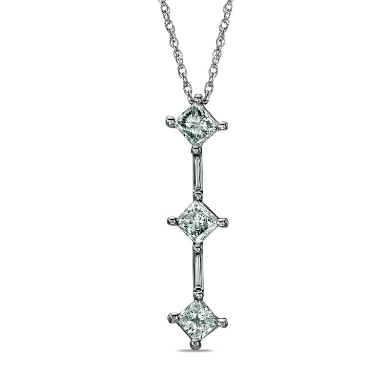 1 CT. T.W. Princess-Cut Natural Diamond Three Stone Stick Pendant in 14K White Gold