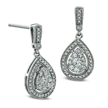0.5 CT. T.W. Diamond Vintage-Style Frame Teardrop Earrings in 10K White Gold