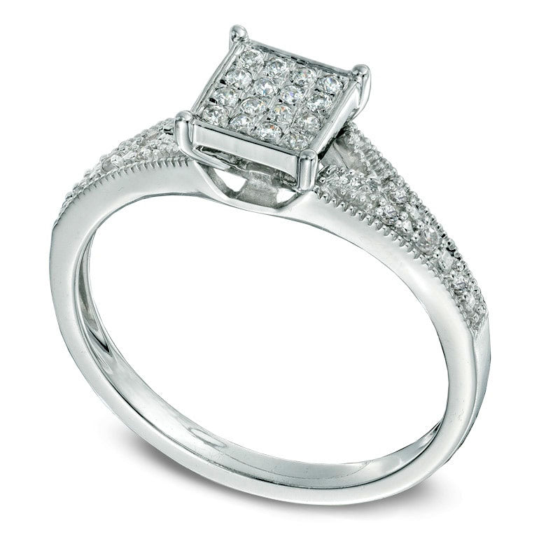 0.13 CT. T.W. Natural Diamond Square Composite Promise Ring in Solid 10K White Gold