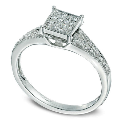 0.13 CT. T.W. Natural Diamond Square Composite Promise Ring in Solid 10K White Gold