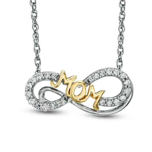 0.2 CT. T.W. Natural Diamond MOM" Infinity Necklace in Sterling Silver and 14K Gold Plate"