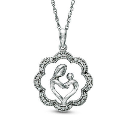 0.17 CT. T.W. Natural Diamond Motherly Love Flower Pendant in Sterling Silver