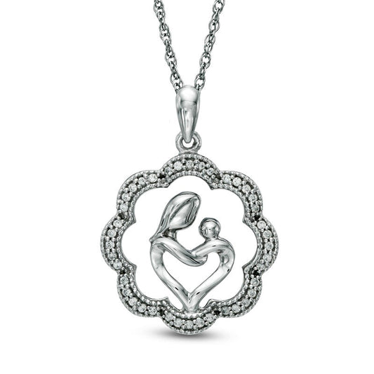 0.17 CT. T.W. Natural Diamond Motherly Love Flower Pendant in Sterling Silver