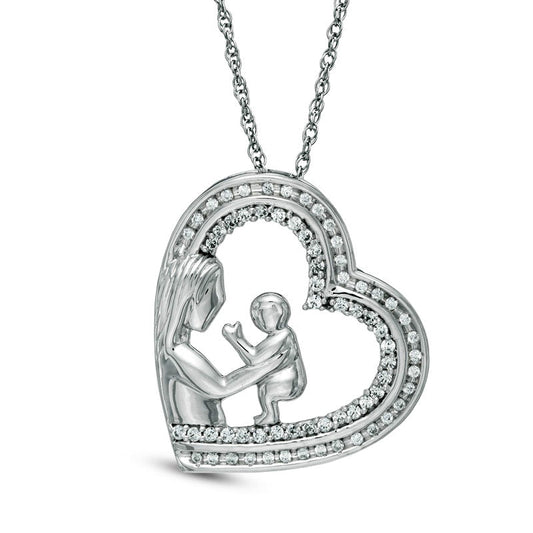 0.33 CT. T.W. Natural Diamond Motherly Love Tilted Heart Pendant in Sterling Silver