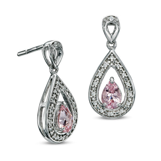 Pear-Shaped Morganite and 0.1 CT. T.W. Diamond Drop Earrings in 10K White Gold