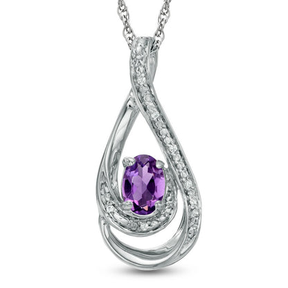 Oval Amethyst and Natural Diamond Accent Loop Pendant in Sterling Silver