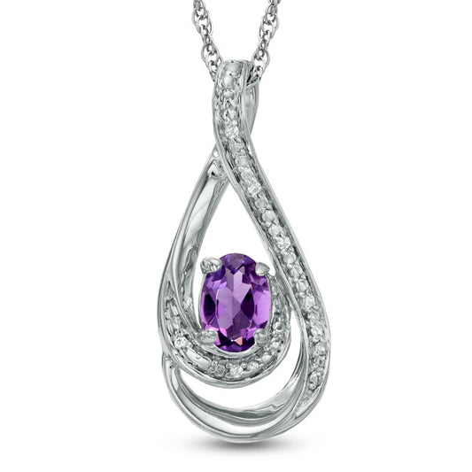 Oval Amethyst and Natural Diamond Accent Loop Pendant in Sterling Silver