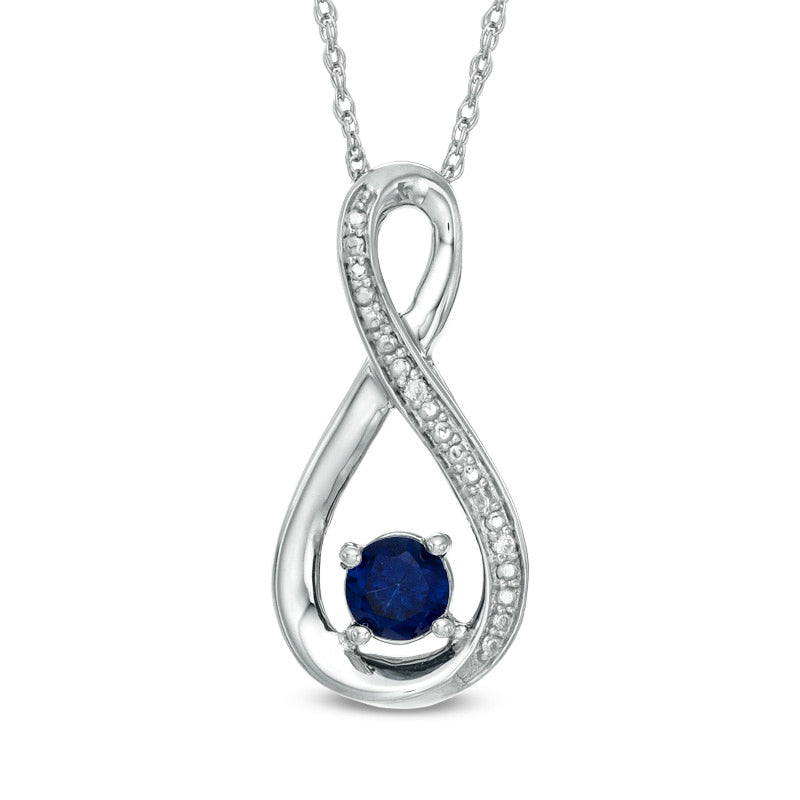 5.0mm Lab-Created Blue Sapphire and Diamond Accent Infinity Pendant in Sterling Silver
