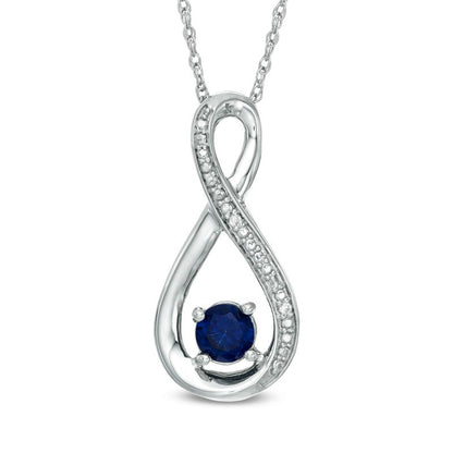 5.0mm Lab-Created Blue Sapphire and Diamond Accent Infinity Pendant in Sterling Silver