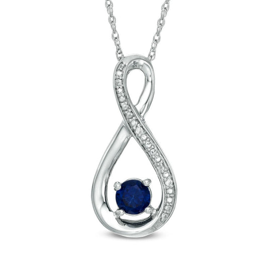 5.0mm Lab-Created Blue Sapphire and Diamond Accent Infinity Pendant in Sterling Silver