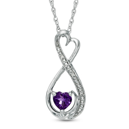 5.0mm Heart-Shaped Amethyst and Natural Diamond Accent Infinity Heart MOM" Pendant in Sterling Silver"