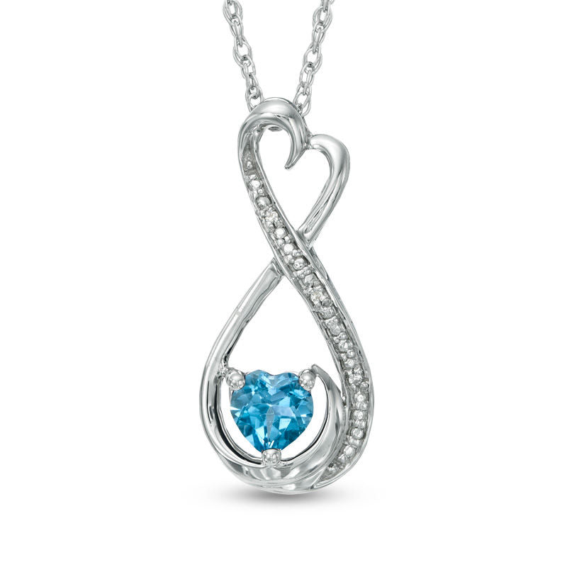 5.0mm Heart-Shaped Blue Topaz and Natural Diamond Accent Infinity Heart MOM" Pendant in Sterling Silver"