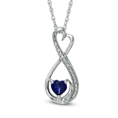 5.0mm Heart-Shaped Lab-Created Blue Sapphire and Diamond Accent Infinity Heart MOM" Pendant in Sterling Silver"