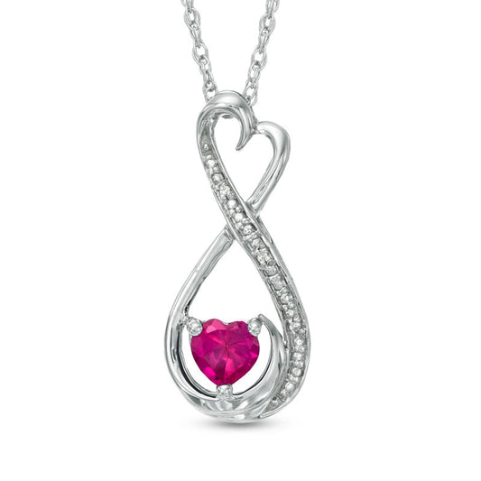 5.0mm Heart-Shaped Lab-Created Ruby and Diamond Accent Infinity Heart MOM" Pendant in Sterling Silver"