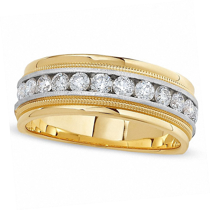 Men's 1.0 CT. T.W. Natural Diamond Milgrain Band in Solid 14K Two-Tone Gold