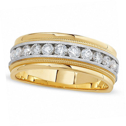 Men's 1.0 CT. T.W. Natural Diamond Milgrain Band in Solid 14K Two-Tone Gold