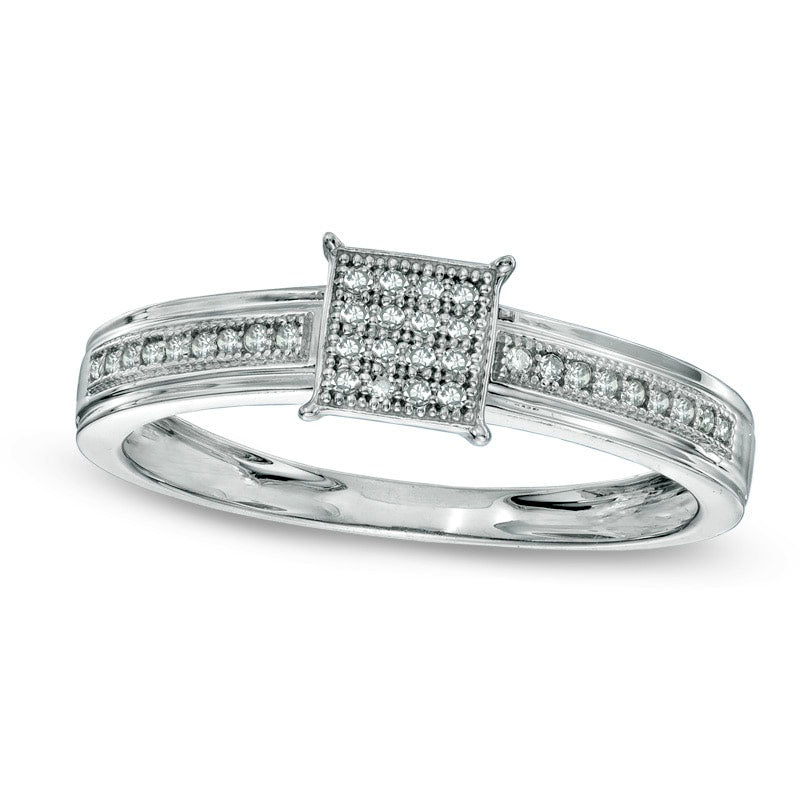 0.10 CT. T.W. Natural Diamond Square Cluster Engagement Ring in Solid 10K White Gold