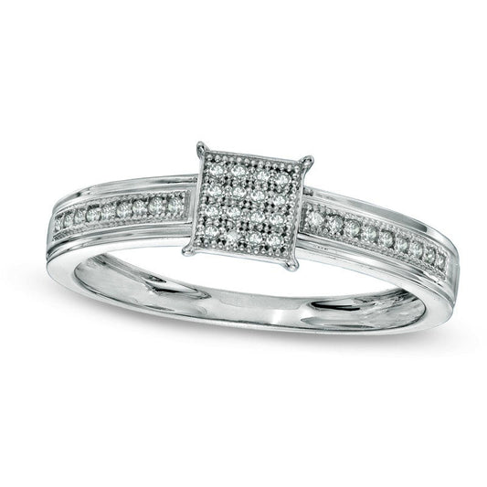 0.10 CT. T.W. Natural Diamond Square Cluster Engagement Ring in Solid 10K White Gold