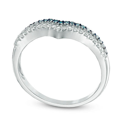 0.25 CT. T.W. Enhanced Blue and White Natural Diamond Double Row Contour Band in Solid 10K White Gold