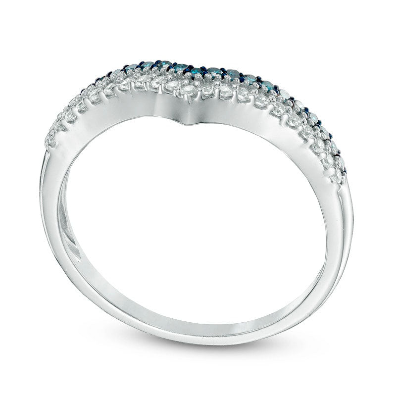 0.25 CT. T.W. Enhanced Blue and White Natural Diamond Double Row Contour Band in Solid 10K White Gold