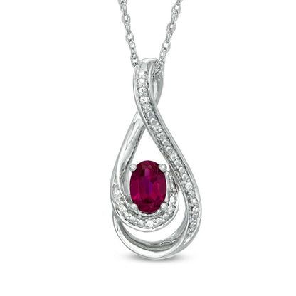 Oval Lab-Created Ruby and Diamond Accent Loop Pendant in Sterling Silver