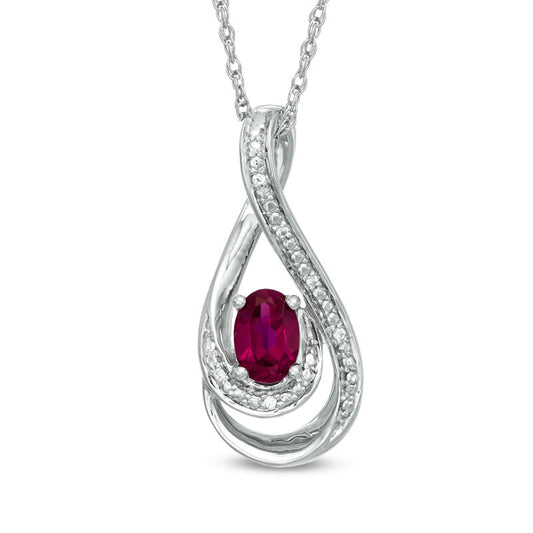 Oval Lab-Created Ruby and Diamond Accent Loop Pendant in Sterling Silver