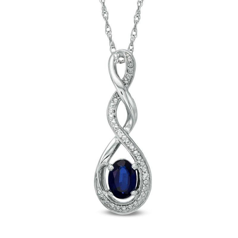 Oval Lab-Created Blue Sapphire and Diamond Accent Infinity Twist Pendant in Sterling Silver