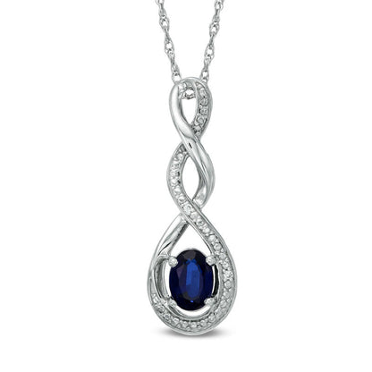 Oval Lab-Created Blue Sapphire and Diamond Accent Infinity Twist Pendant in Sterling Silver