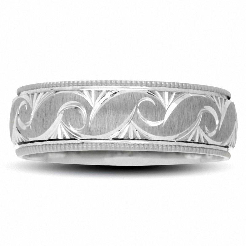 Men's 6.0mm Swirl Wedding Band in Solid 10K White Gold