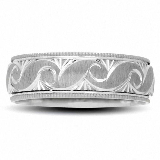 Men's 6.0mm Swirl Wedding Band in Solid 10K White Gold