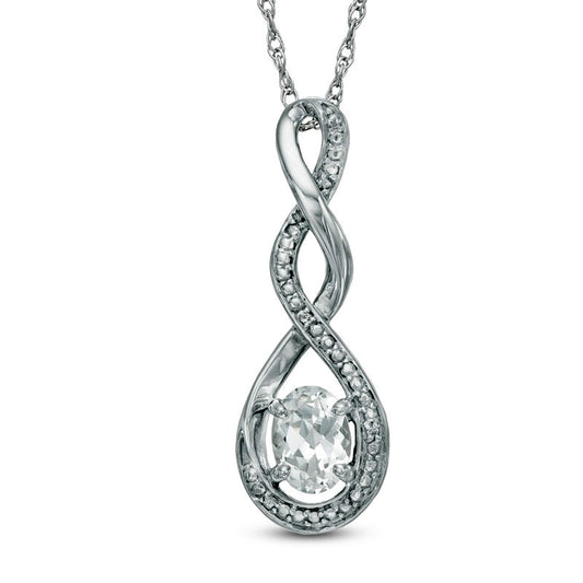 Oval Lab-Created White Sapphire and Diamond Accent Infinity Twist Pendant in Sterling Silver