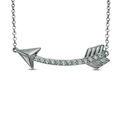 Natural Diamond Accent Sideways Curved Arrow Necklace in Sterling Silver