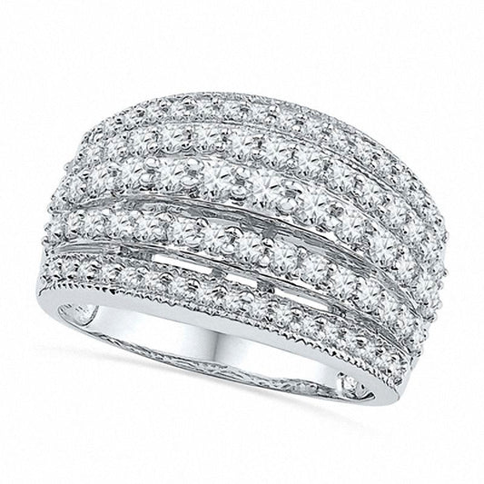 1.25 CT. T.W. Natural Diamond Multi-Row Ring in Solid 10K White Gold